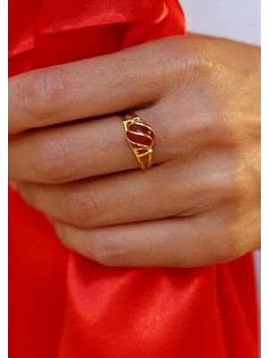 Bayar Gold Kafesli Kırmızı Akik Yüzük