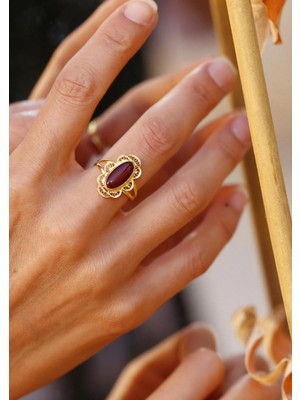 Bayar Gold 14 Ayar Altın Telkari Akik Yüzük