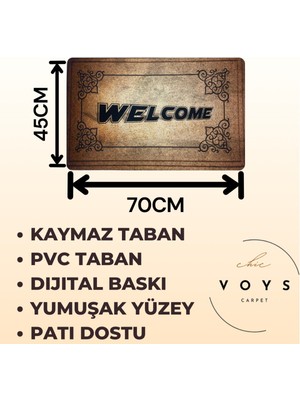 Kapı Önü Welcome Çerçeveli Paspas Pvc Kaymaz Taban Yumuşak Yüzey Baskılı Paspas