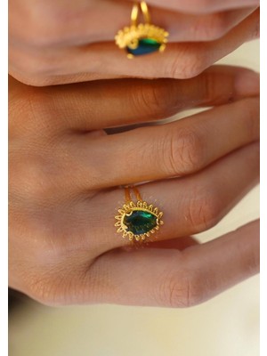 Bayar Gold 14 Ayar Altın Telkari Zümrüt Yüzük