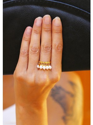 Bayar Gold 14 Ayar Altın İncili Pırpırlı Yüzük