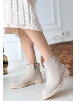 Kazax Moed Bej Cilt Topuklu Bot