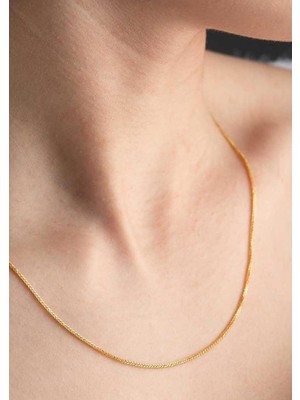 Bayar Gold 14 Ayar Altın Orta Kalın Palmiye Zincir Kolye 1mm