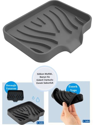 Tineke Silikon Mutfak, Banyo Su Giderli Vantuzlu Esnek Sabunluk Siyah Renk
