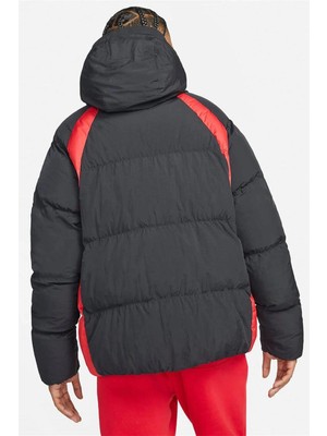 Nike Jordan Essentials Puffer Full Zip Hoodie Jacket Erkek Kapüşonlu Şişme Mont Siyah Kırmızı