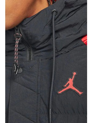 Nike Jordan Essentials Puffer Full Zip Hoodie Jacket Erkek Kapüşonlu Şişme Mont Siyah Kırmızı