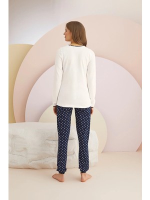 Dream Fashion Kadın Ekru Baskılı Pijama Takımı