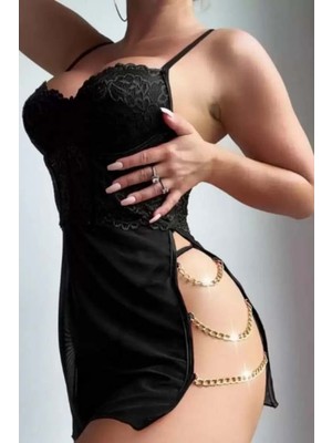 Hotflirt MADAM2360/2362 Zincirli Gecelik - Siyah - L-Xl