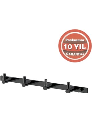 Çelik Banyo Paslanmaz Pirinç Mercan 4’lü Askılık Mat Siyah