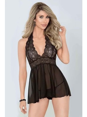 Hotflirt Madam 2003 Dantel Fantazi Babydoll Takım - Siyah - L-Xl