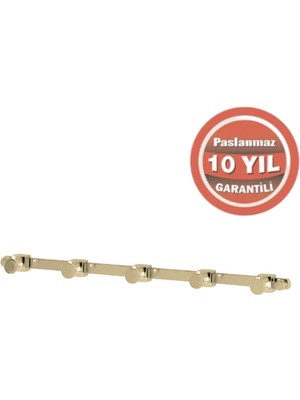 Çelik Banyo Paslanmaz Pirinç Mercan 5’li Askılık Altın Sarı Gold