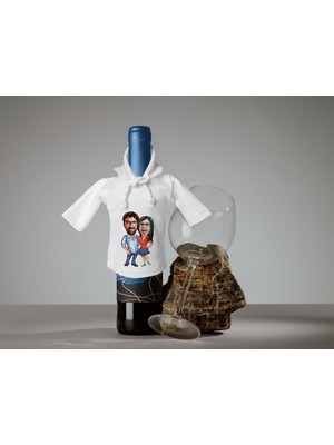 Bk Gift Kişiye Özel Sevgililer Karikatürlü Mini Beyaz Içki Şişesi Tişörtü , Ev Bar Dekoru, Viski, Şarap, Votka, Rakı Şişesi Tişörtü, Ev Barı-40
