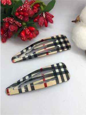 İnderin Çok Şık (Ekose-Burbery-Leopar) Desenli 2'li Çıtçıtlı Toka (7cm)