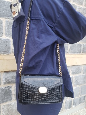 Crocodile Kroko Timsah Desenli Dokulu Zincir Askılı Çıtçıtlı Kadın El, Kol, Çapraz ve Omuz Çanta