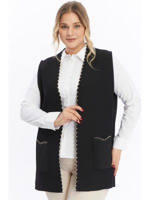 Triko Kadın Büyük Beden Anne Kalın Tüylenmez Kışlık Yelek