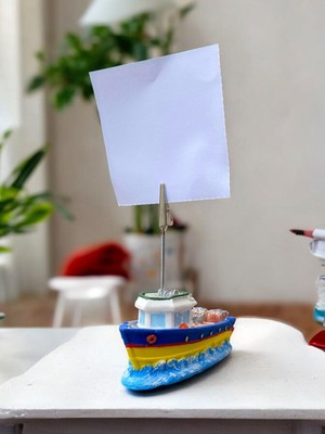 Perazayn Sarı Lacivert Gemi Temalı Fotoğraf Not Tutacağı Ofis Masası Hediyelik