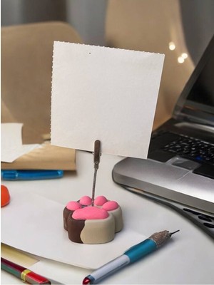 Perazayn Bej Kahve Pembe Sevimli Kedi Patisi Fotoğraf Not Tutacak Pati Ofis Masası Hediyelik