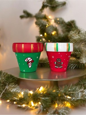 Perazayn El Çizimi Yılbaşı Saksı Seti Kurabiye  ve Noel Şekerli