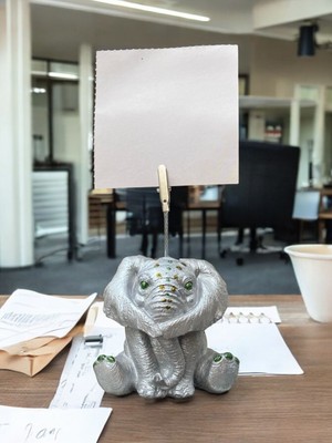 Perazayn Gümüş Fil Temalı Not Tutacağı Fotoğraf Tutacak Tutucu Ofis Seti Hediyelik