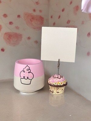 Perazayn Cupcake Tutuculu Cupcake Çizimli Saksı Ofis Seti