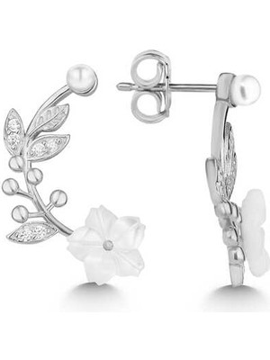 925 Ayar Gümüş Sedef Çiçek Çivili Kadın Küpe