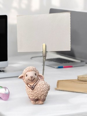 Perazayn Minik Tatlı Yavru Bej Kuzu Kawaii Fotoğraf Not Tutacağı Ofis Masası Hediye Tutucu Tutacak