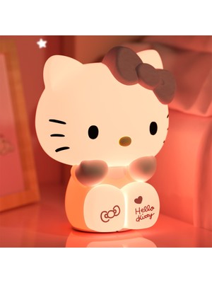 Tcherchi Sanrio Hello Kitty Gece Lambası - Sevimli Silikon Dokunmatik, Çift Hızlı 3 Renkli LED ile Uzaktan Kumanda, Yatak Odası Dekoru (Yurt Dışından)