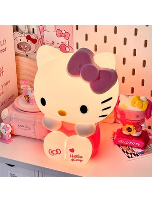 Tcherchi Sanrio Hello Kitty Gece Lambası - Sevimli Silikon Dokunmatik, Çift Hızlı 3 Renkli LED ile Uzaktan Kumanda, Yatak Odası Dekoru (Yurt Dışından)