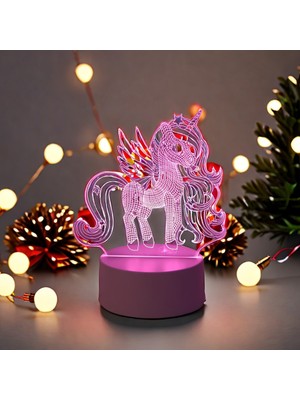 3D Unicorn Gece Lambası - USB ile Çalışan, Anahtar Için Görsel Pembe Led, Yatak Odası Atmosferi Için Mükemmel (Yurt Dışından)