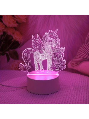 3D Unicorn Gece Lambası - USB ile Çalışan, Anahtar Için Görsel Pembe Led, Yatak Odası Atmosferi Için Mükemmel (Yurt Dışından)