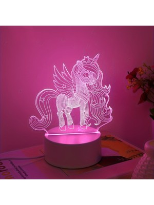 3D Unicorn Gece Lambası - USB ile Çalışan, Anahtar Için Görsel Pembe Led, Yatak Odası Atmosferi Için Mükemmel (Yurt Dışından)