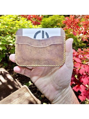 Cy Leather Minimax El Yapımı Unisex Antik Camel Hakiki Deri Kompakt Cüzdan