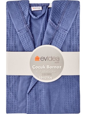 Evidea Soft Çocuk Waffle Bornoz - Mavi - 10-12 Yaş