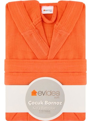 Evidea Soft Çocuk Müslin Bornoz - Turuncu - 6-8 Yaş