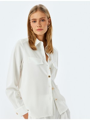 Koton Aplike Detaylı Uzun Kollu Klasik Yaka Krep Gömlek