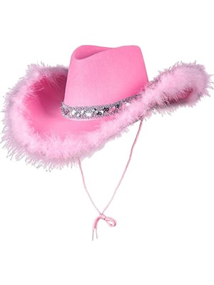 Kayaya Cowgirl Şapka Zarif Pembe Kovboy Şapkası Festivaller Için Kostüm Aksesuarları Hediye 38CMX30CMX13CM (Yurt Dışından)