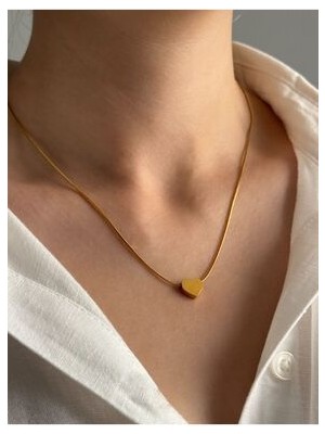 Çelik Minimal Gold Kalpli Kolye