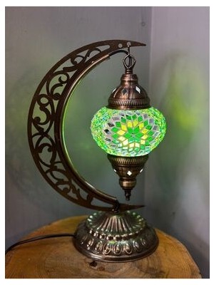 Otantik El Yapımı Mozaik Abajur Masa Lambası Ampul Hediyeli