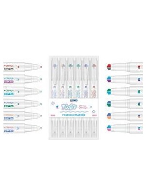 Gıpta Fosforlu / Fineliner Markör Üç Boyutlu Çift  Çizgi Twin Uç 6 Renk Set 2024  Ürünü