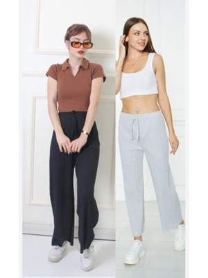 Siyah-Gri 2 Adet Rahat Fitilli Pijama Altı, 2'li Rahat Pijama Altı, Rahat Pijama, Pijama Altı