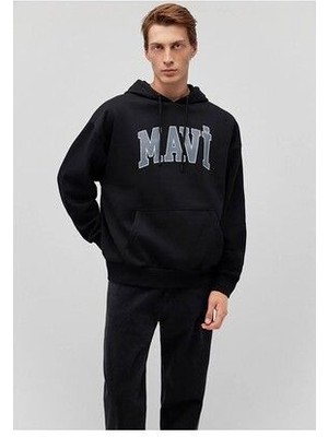 Logo Baskılı Kapüşonlu Siyah Sweatshirt 067149-902