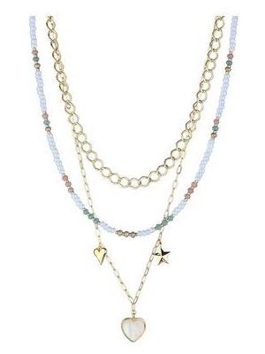 Sedef Kalp Detay Üçlü Kordon Kolye