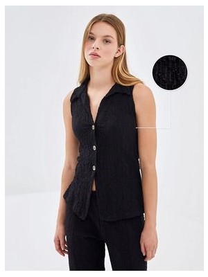 Lcw Vision yeni Siyah Gömlek Yaka Dokulu Kadın Bluz