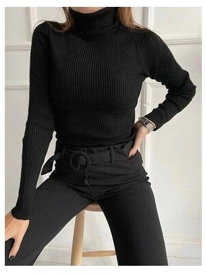 Kadın Yarım Balıkçı Şardonlu Kaşkorse Fitilli Body Kazak