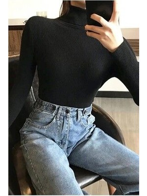 Kadın Yarım Balıkçı Şardonlu Kaşkorse Fitilli Body Kazak