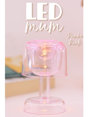 LED Mum Iskandinav Tip Pil Dahil Dumansız Alev Ledli Yapay Dekoratif Mum Dekor Işığı Pembe PT428