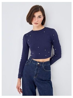 Bisiklet Yaka Crop Kadın Triko Kazak