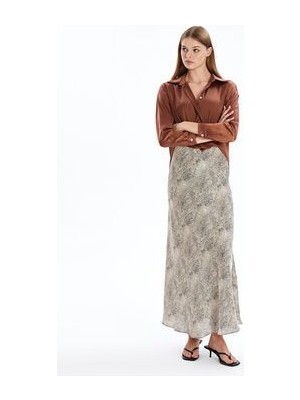 Lcw Standart Fit Desenli Saten Kadın Etek