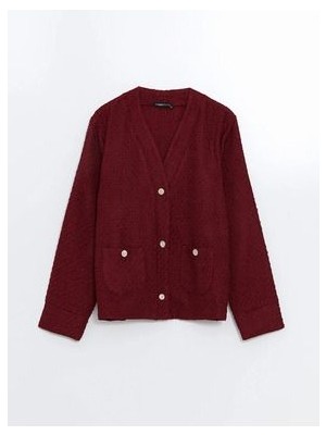 Lcwaıkıkı Classic Bordo V Yaka Dokulu Kadın Hırka