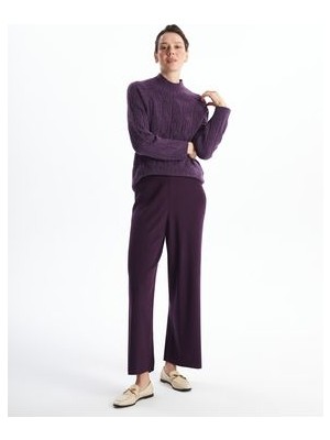 Beli Lastikli Geniş Paça Kadın Triko Pantolon